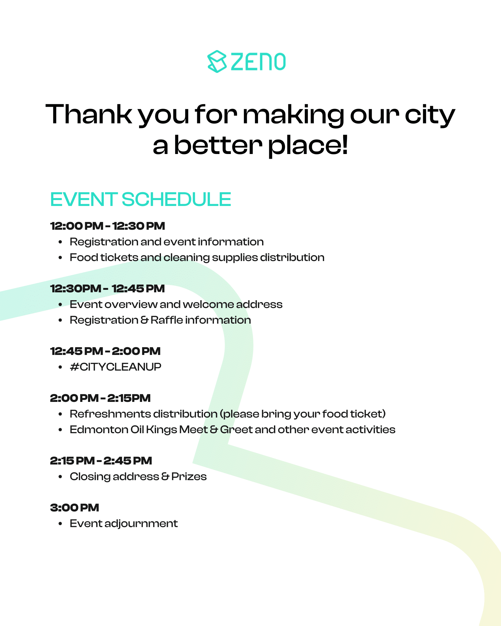 Zeno #CITYCLEANUP 2025 Display Event Schedule