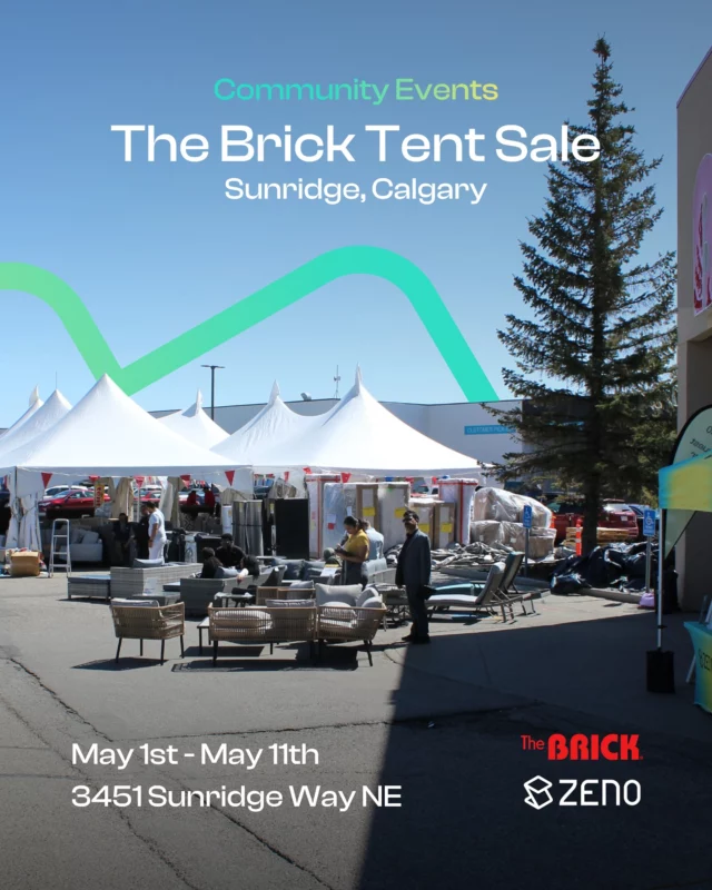 We’re excited to be a community partner at The Brick Tent Event in Sunridge, Calgary. Stop by our tent to learn more about solar energy, EV charging, and how Zeno can help you power your home sustainably. Find us at 3451 Sunridge Way NE from May 1st to May 11th. See you there!

#TheBrick #TentSale #SolarEnergy